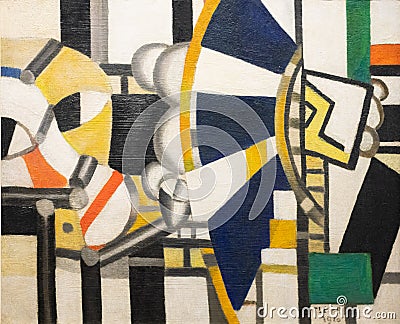 The blue wheel, 1920 painting by Fernand Leger Editorial Stock Photo